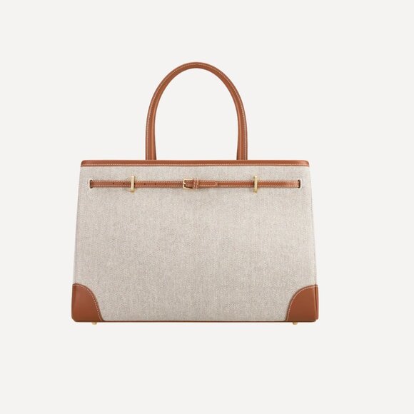380. VERAFIED New York Caramel Canvas Book Tote Bag 33 $368 NEW - Picture 1 of 8